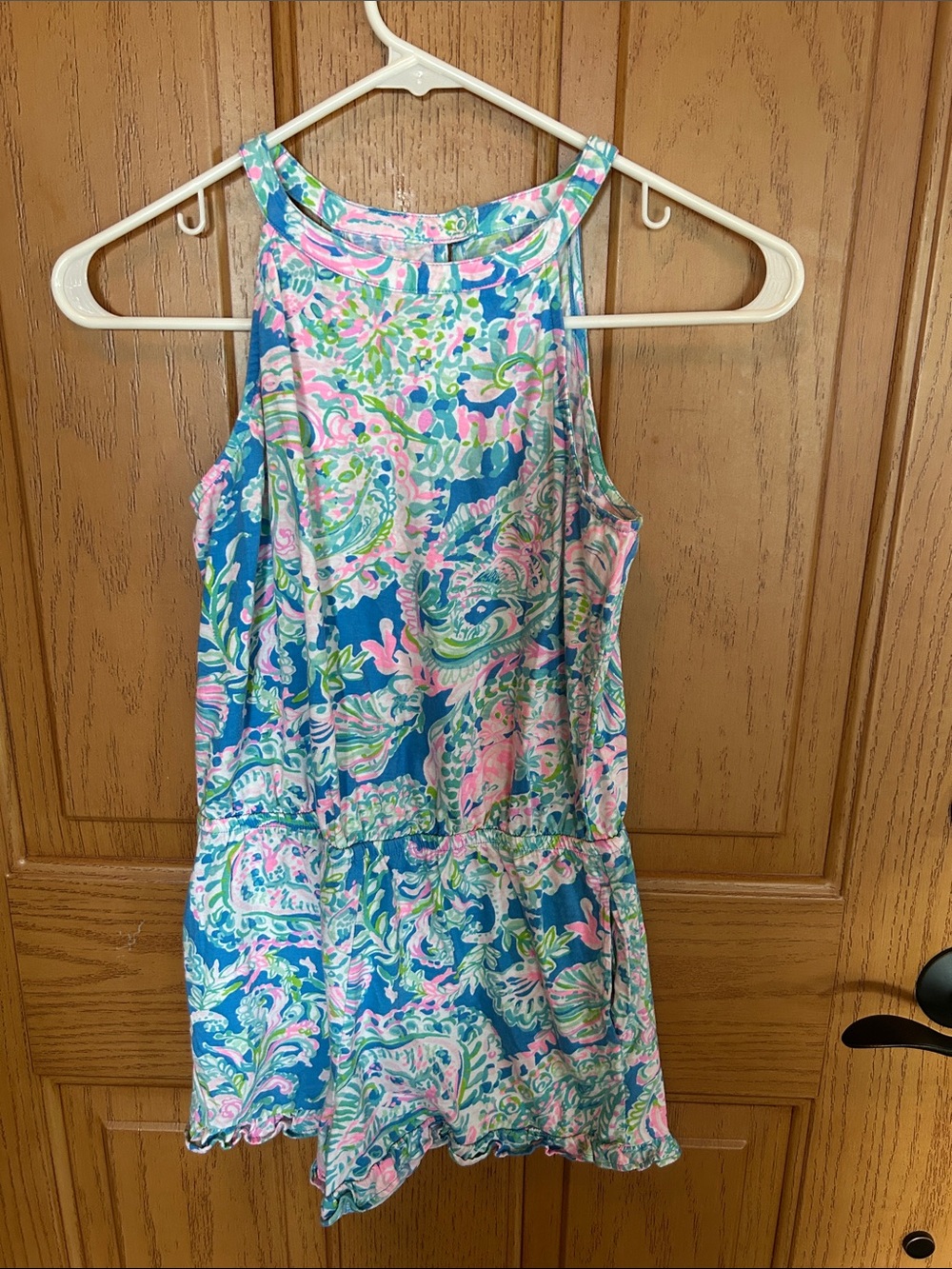 Lilly Pulitzer Blue Paisley Tank One-Piece Romper with Pink & Green Accents
